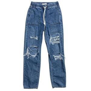 SO | Size 3 (26”) Super High Rise Distressed Denim Jogger Jeans‎